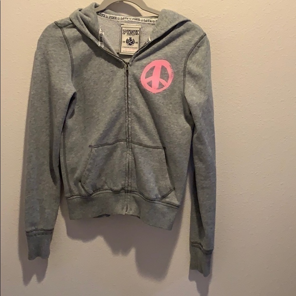 Women’s gray hoodie by Pink. Full front zip. Sz XS​​​​​​​​​​​​​​​​​​​​​​
